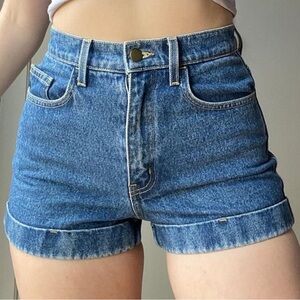 American Apparel High-Rise Cuffed Denim Shorts - Blue